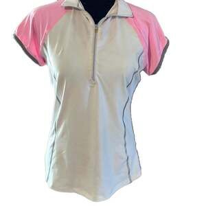 Annika Cutter & Buck Women's White & Pink 1/2 Zip Golf Shirt, Size Small